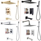 Shower Faucet Set Wall Mount Rainfall Shower Head Combo Tub Spout w/Mixer Valve