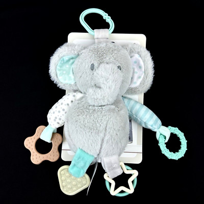 KellyBaby Grey Teal 10 Inch Polyester Elephant Clip On Rattle Teether ...