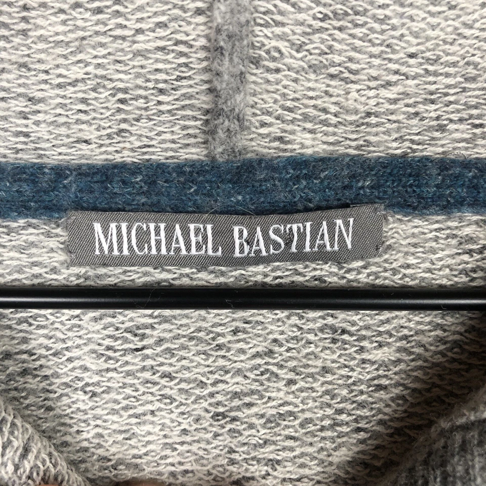 Sudadera con Capucha MICHAEL BASTIAN Algodón Lino Mezcla Lana Para Hombre S (40") Gris Suéter L/S Foto 3 de 4