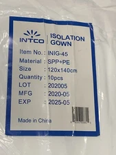 Intco #INIG-45 Isolation Gown (47"X55") 120cm x 140cm White, Pack of 10 Gowns