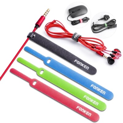 1x Nylon Kabelbinder Wiederverwendbar Gurt Schnurwickler FONKEN Organizer Ordnung Büro SCHWARZ