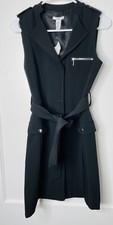 Bar III Womens Sz S Belted Utility Dress Deep Black Moniart Sleeveless Lapel NWT