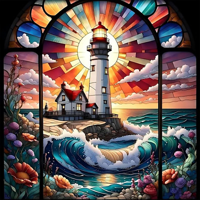 5D Colorful Lighthouse Diamond Painting Kits for Adults Beginners, DIY Mosaic Di