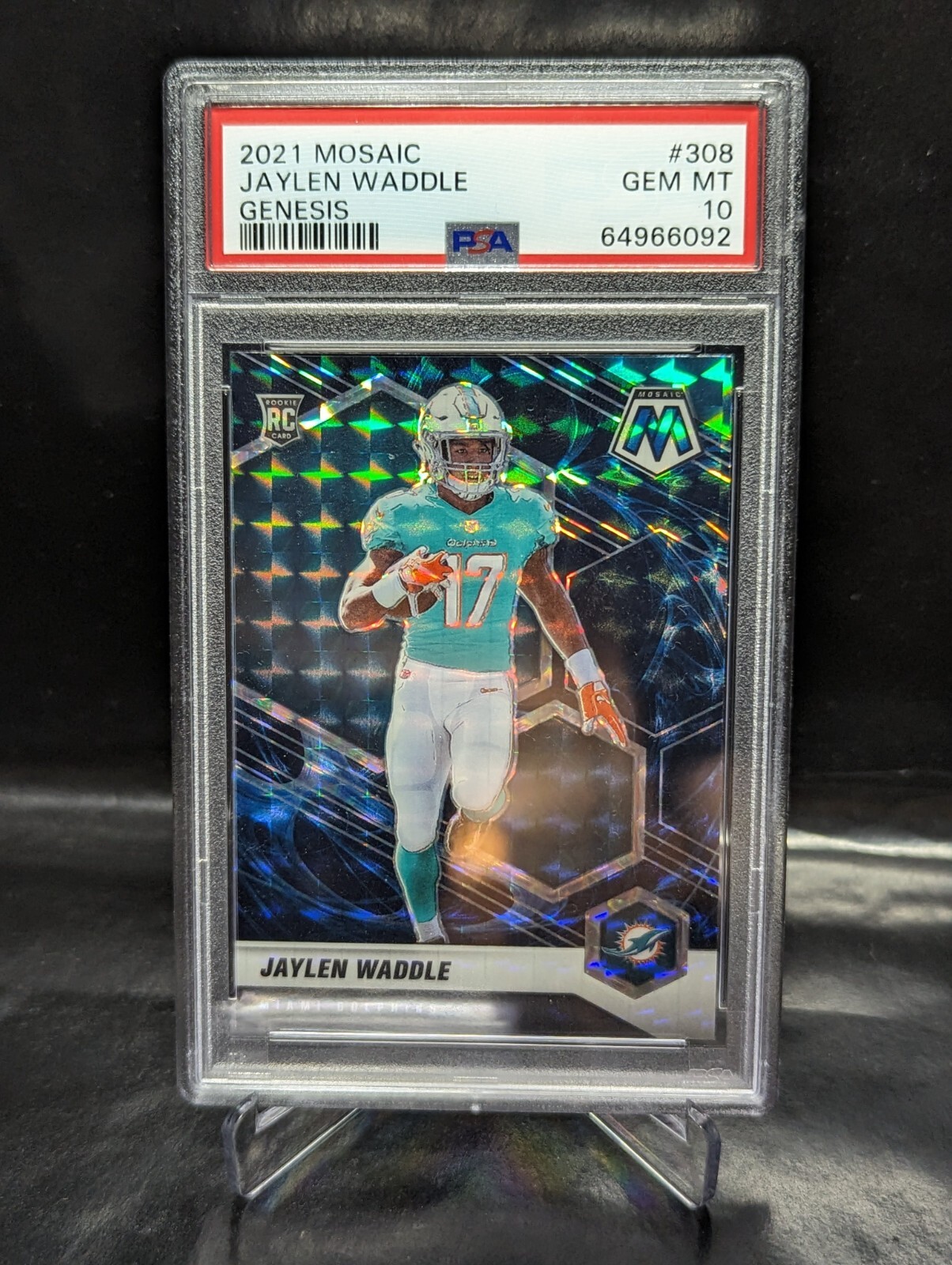 2021 Panini Mosaic Genesis Prizm #308 Jaylen Waddle Dolphins RC Rookie PSA 10