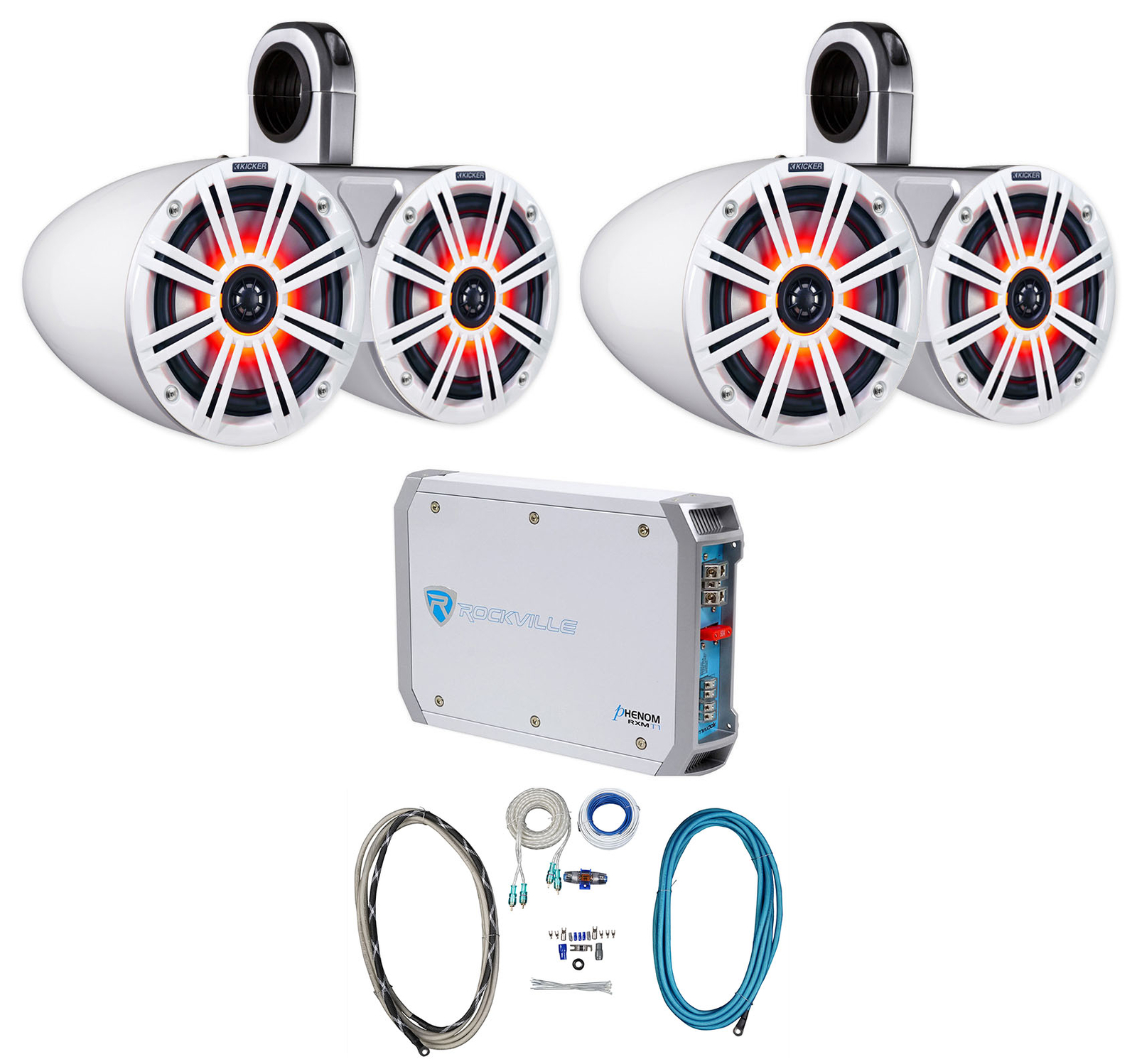 Пара динамиков для вейкбординга Dual Kicker 43KM654LCW 65 LED мощностью 780 Вт 2-канальный усилитель 125290₽