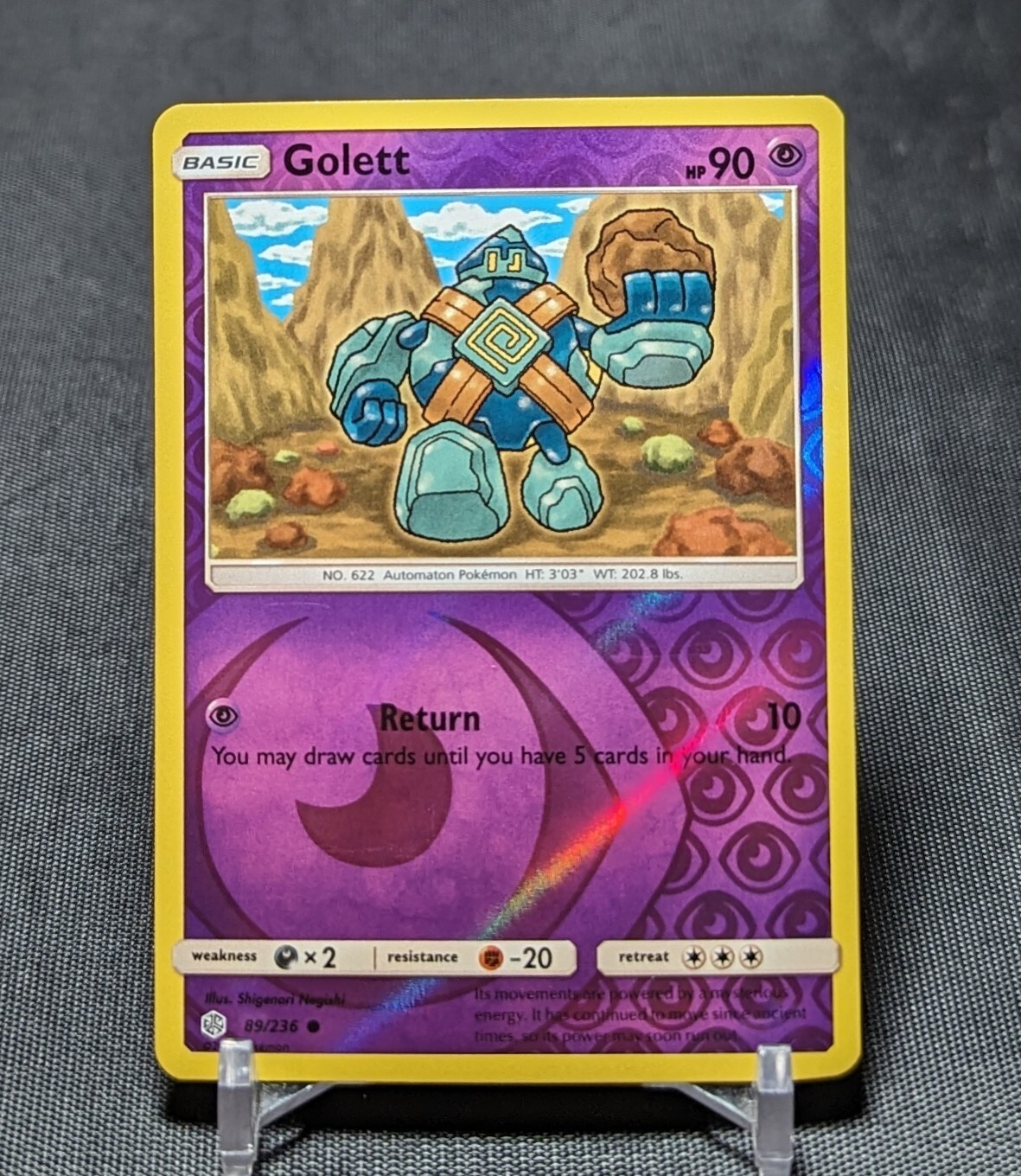 Golett Common Reverse Holo Psychic 2019 Cosmic Eclipse Pokemon TCG Card 89/236