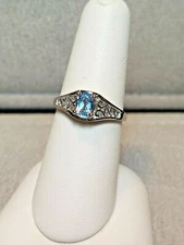 NEW 14kt White Gold Sky Blue Topaz Filigree Ring Stuller Inc. 3.1 Grams Sz 6.5
