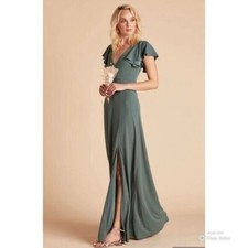 Birdy Grey Hannah Flutter Sleeves Crepe Sea Glass Maxi Formal Bridesmaid Dress M