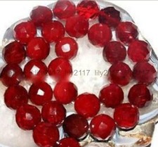 natural 10mm Faceted Red Jade Gemstone Round Loose Bead 15 inches