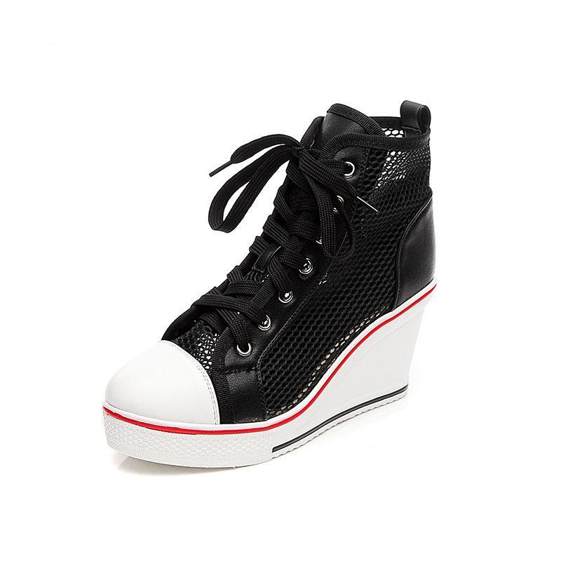 New Lady's High Top Wedge Heel Sneakers Pumps Up Sport Shoes Canvas | eBay