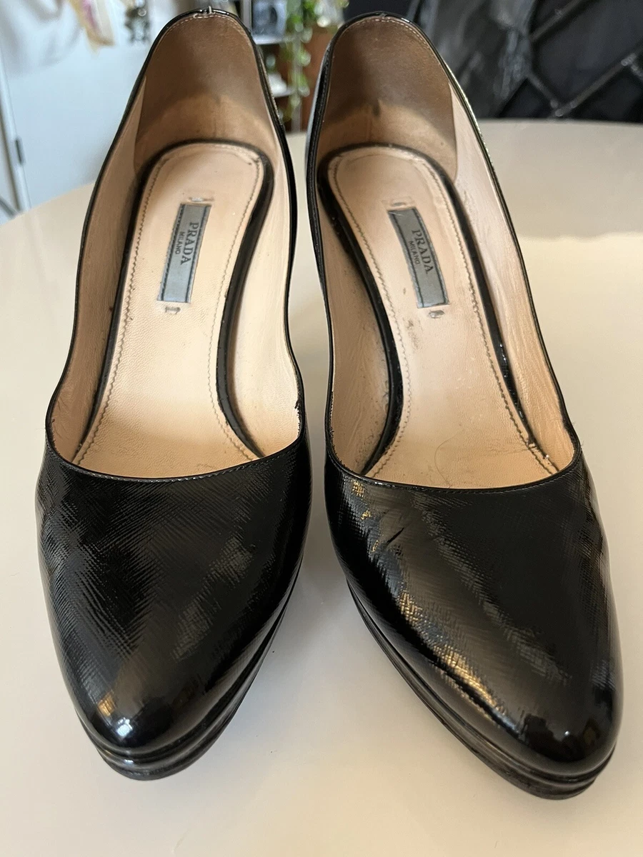 Prada Black Leather Platform Pumps Size 39