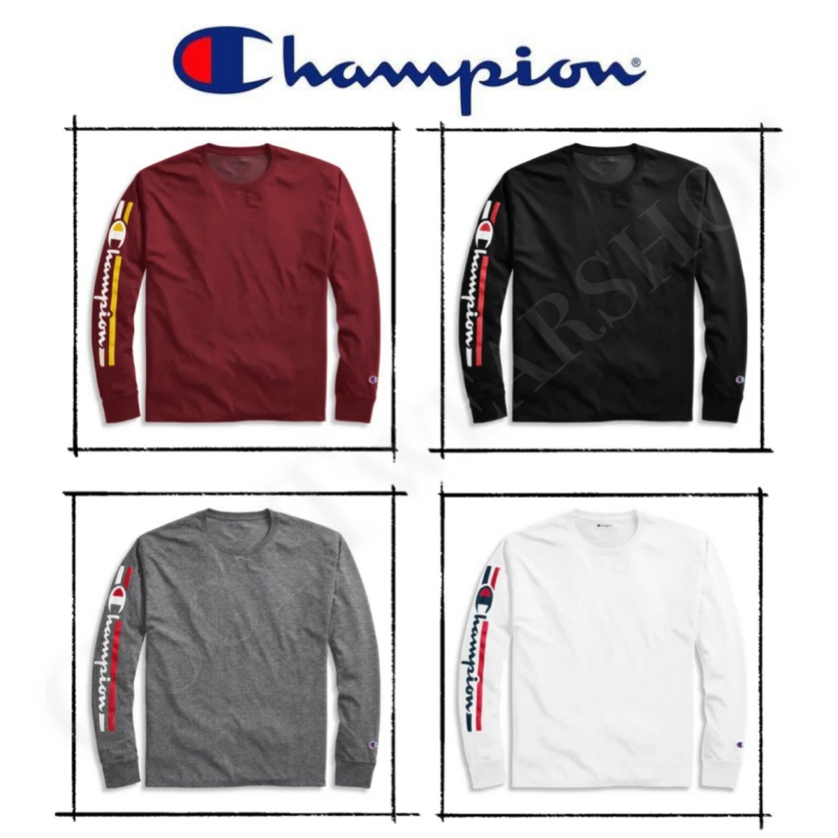New Authentic Champion Men Jersey Long Sleeves T Shirt Vertical Logo GT78H