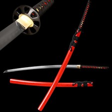 Red Clay Tempered T10 Steel Japanese Samurai Katana Sword Razor Sharp Real Hamon