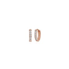 Rose Gold Flash 925 Silver Small 13mm Channel-set CZ Round Huggie Hoop Earrings