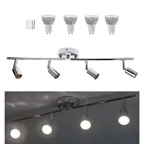 4 Way Chrome Ceiling Light Straight Bar GU10 Ceiling Spotlight Adjustable - Picture 2 of 11