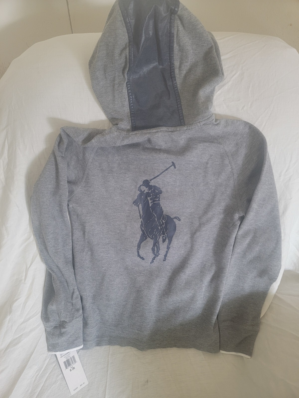 Polo Ralph Lauren Youth Big Pony grafica felpa con cappuccio grigia taglia 8 nuova con etichetta