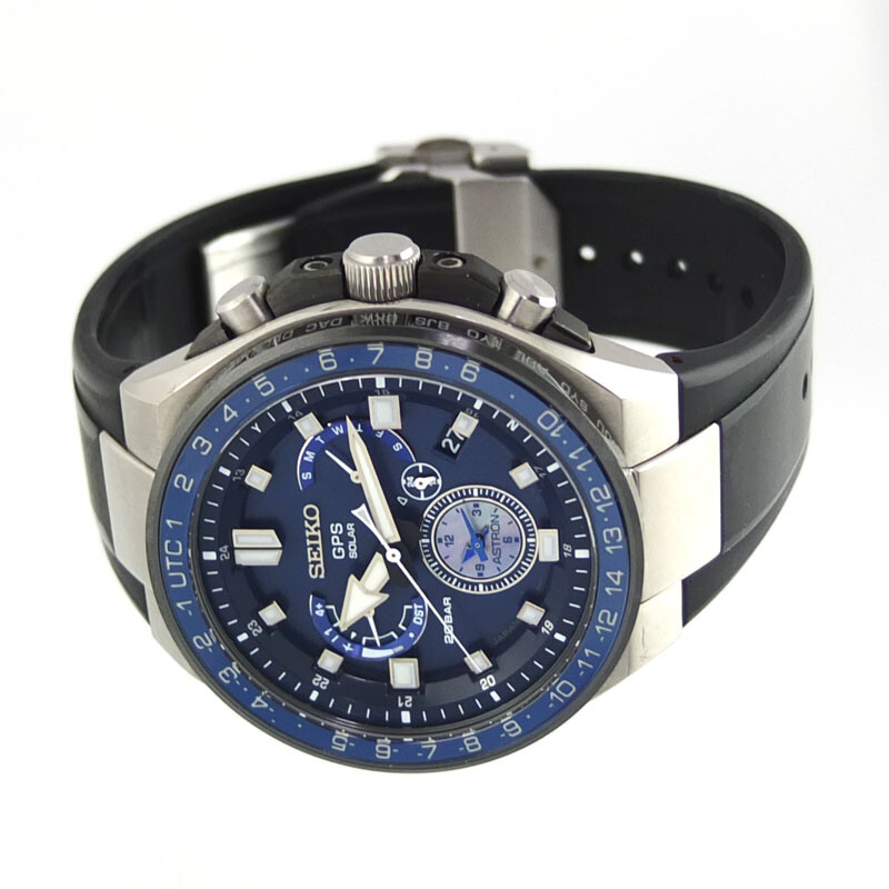 Seiko Astron SBXB167 GPS Date Titanium Ceramic Blue Silver Solar