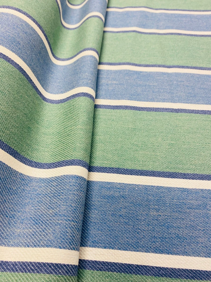 Designer Seafoam Blue Green Cream Nautical Stripe Upholstery