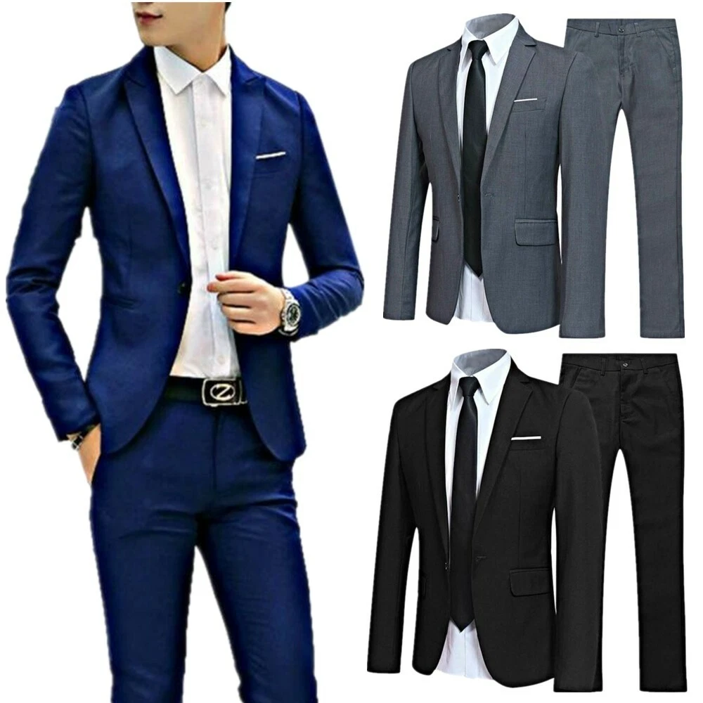 Men Formal Suit Outfits 2Pcs Jacket Blazer And Long Pants Set For Office Meeting