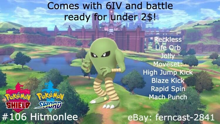 Shiny Hitmonlee / Pokemon Let's Go / 6IV Pokemon / Shiny Pokemon