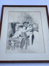 MID CENTURY PAINTING PORTRAIT FAMILY EXPRESSIONISM MYSTERY ARTIST MAYBE CHINESE