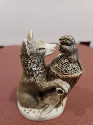 HARMONY KINGDOM PEACE SUMMIT 1998 TRINKET BOX FIGURINE WOLF & BEAVER- W/4 Babies