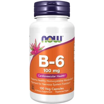 NOW Foods Vitamin B-6 (Pyridoxine HCl) 100 mg 100 Capsules, Energy Support