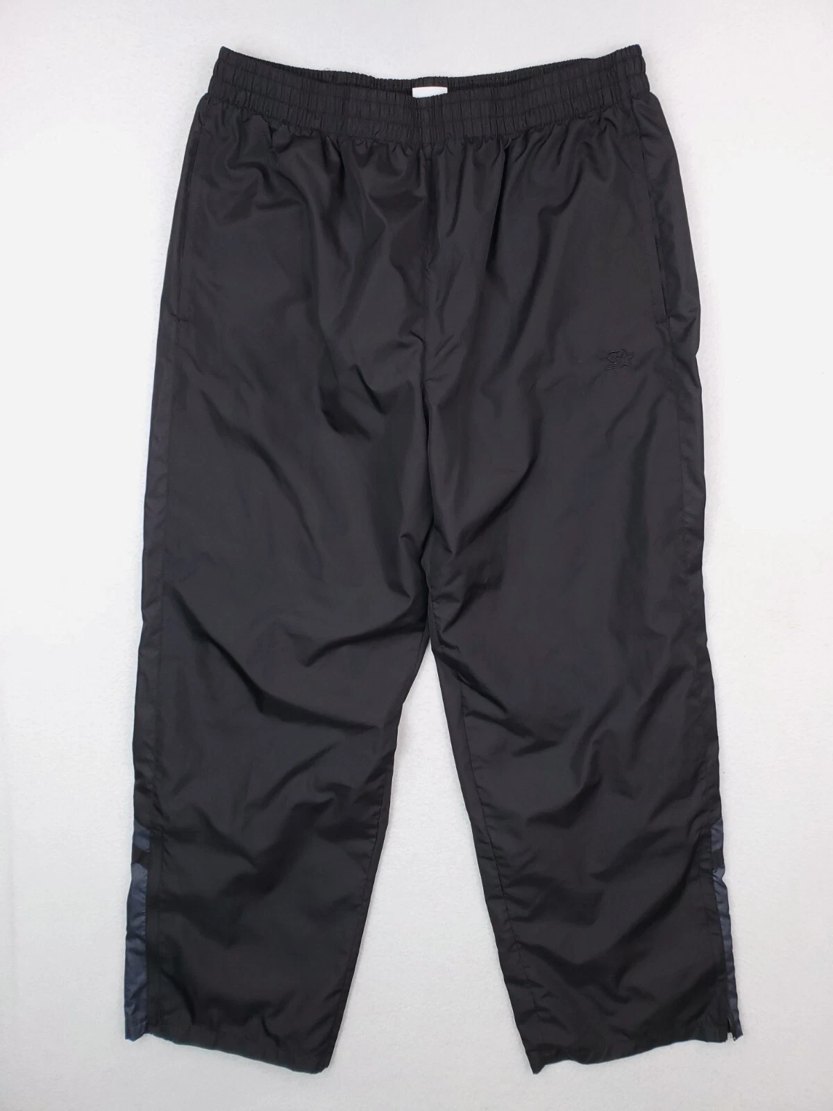 VTG Starter Track Pants Mens Large Black Baggy Mesh Lined 90s Y2K Windbreaker