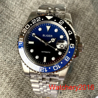 40mm Bliger Blue Dial NH35A Mens Watch Sapphire Glass Luminous Ceramic Bezel