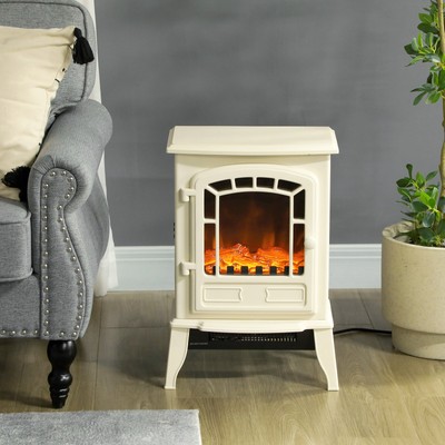 Modern Portable Electric Fireplace Stove Heater w/Adjustable LED Flame, Beige