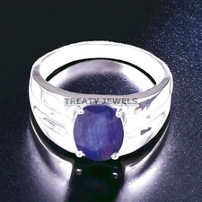 Blue Sapphire Oval Cut Gemstone With 925 Sterling Silver Ring For Men's #A215