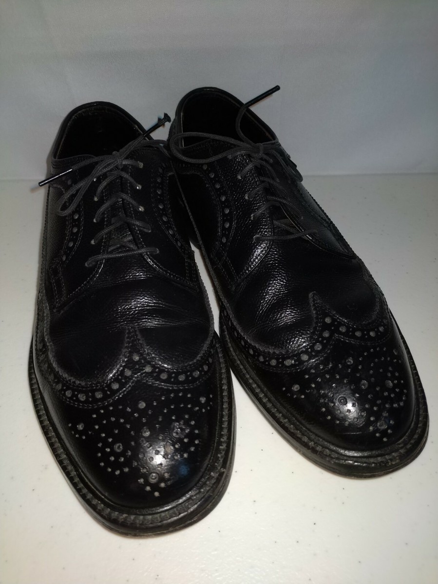 VTG British Walkers Black Leather Long Wing V-Cleat Wingtips  display picture 1