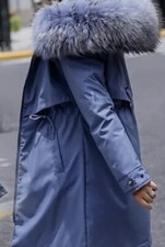 Coat size Small women Blue Faux Fur Hooded Warn Thick New