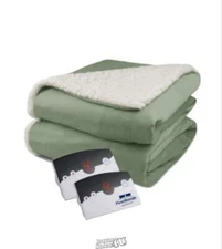 Pure Warmth Velour Sherpa Electric Heated Warming Blanket Twin Sage Green