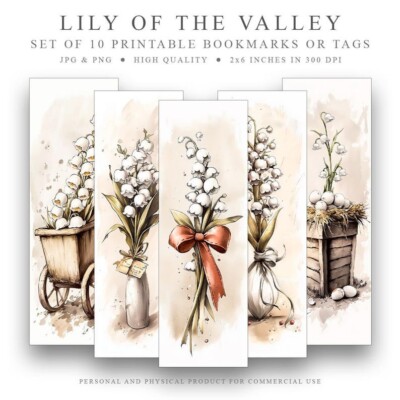 10 Maiglöckchen druckbare Lesezeichen Set digitaler Download JPG PNG Blumen