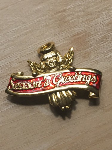 Vintage Signed Danecraft Season's Greetings Christmas Brooch Pin w/ Angel