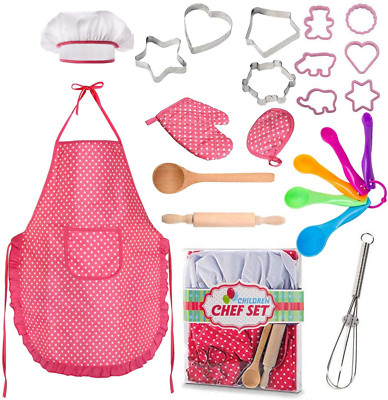 Famoby 22 Pcs Kids Cooking and Baking Set - Includes Apron for Girls,Chef Hat,Ov