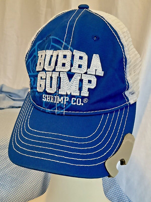 CANCUN 'Bottle Opener' Bubba Gump Shrimp Co Baseball Hat Cap Blue White Mesh
