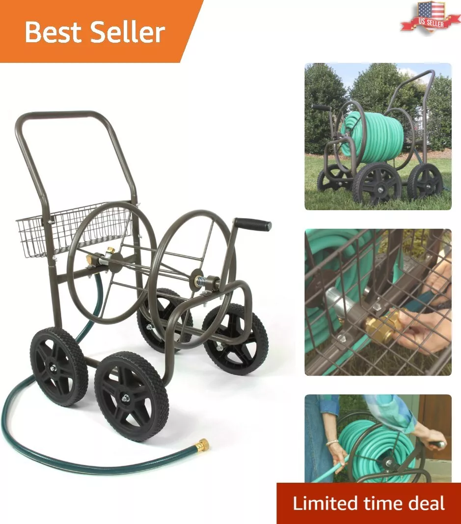Durable 4-Wheel Garden Hose Reel Cart - Holds 250-Feet of 5/8-Inch Hose