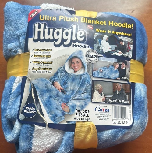 Huggle Hoodie Ultra Plush Blanket Fleece Blue Tie Dye One Size Fits All On TV