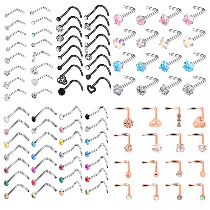 14-16 PIEZAS Anillo para nariz Curva en L Acero quirúrgico Barra en L Labio Oreja Tragus Piercing 20G Foto 2 de 4