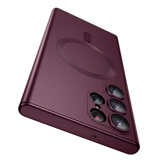 Matte for Samsung Galaxy S22 Ultra Case, Compatible with MagSafe, A Burgundy