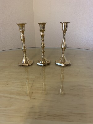 LOT OF 3 Brass Candlestick Candle Holders India Vintage Antique 6” NEW ...