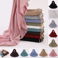 Rhinestones Chiffon Hijab Long Scarf Shawls Women Solid Headscarves Head Wrap