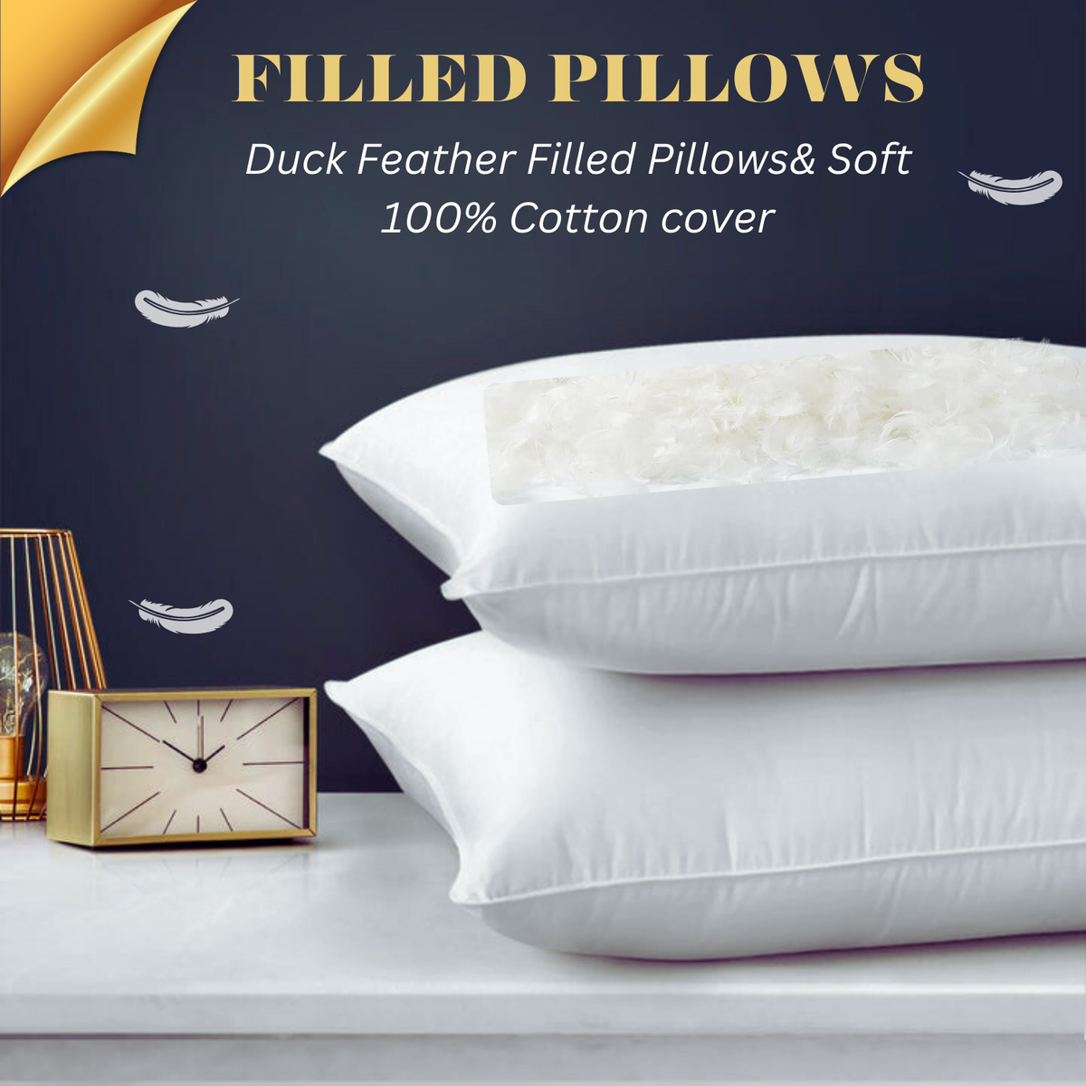 100% DUCK FEATHER DOWN PILLOWS Extra Filled Soft Hotel Quality Pillow  Pairs UK