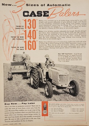 1956 Automatic Case Tractor Balers Original Print Ad 130 140 160 Twine or Wire - 第 1/1 張圖片