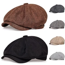 Classic Men's 8 Panel Linen Newsboy Cap Summer Gatsby Beret Driving Cabbie Hat