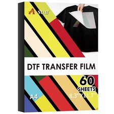 60PK A-SUB DTF Film A4 - DTF Transfer Film - Sublimation Paper for Dark Fabric