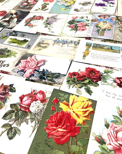 Victorian Postcards Roses Flowers Embossed Vintage Ephemera Post Card ...