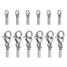6pcs Cord End Cap 1.5mm ID Lobster Claw Clasp Stainless Steel Silver Tone